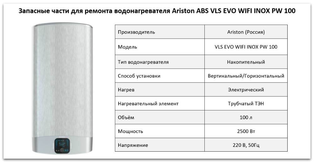 Купить запчасти Ariston ABS VLS EVO WIFI INOX PW 100 в Уфе